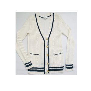 Forever21 white/navy stripes knitted cardigan S